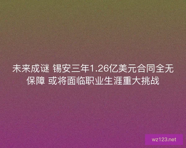 未来成谜 锡安三年1.26亿美元合同全无保障 或将面临职业生涯重大挑战